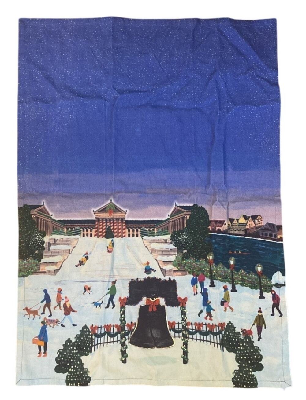 Anthropologie Holiday in the City Philly Dish Towel Cotton 28x 21” Brand NEW